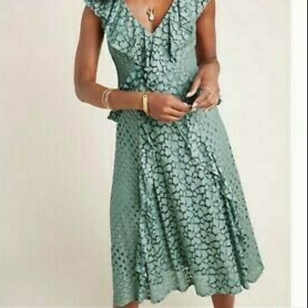 Anthropologie green midi lace dress